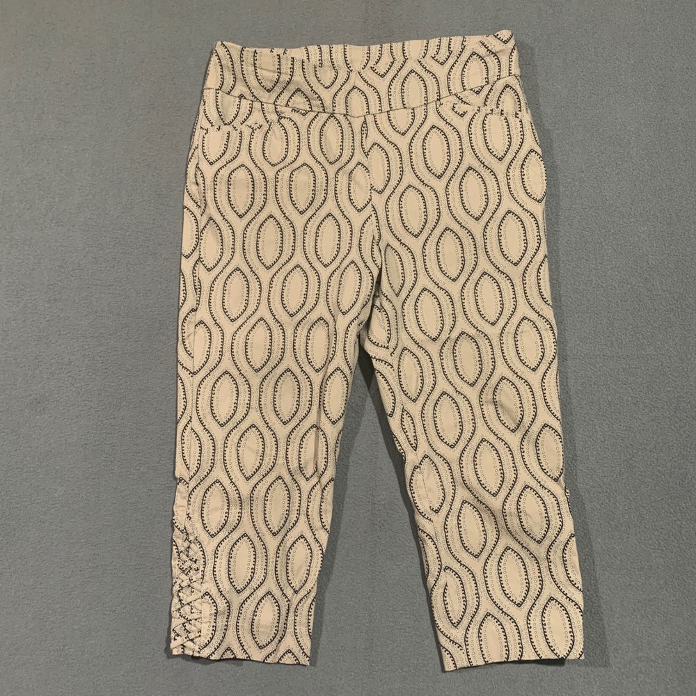 Chico's Perfect Stretch Cropped Size Small Women's Beige Black‎ Pattern Pants